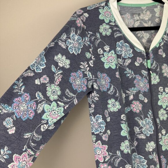 Cuddl Duds Comfort Code Robe XS Floral Lounge Zip Front Lightweight Pockets Soft - Picture 3 of 8